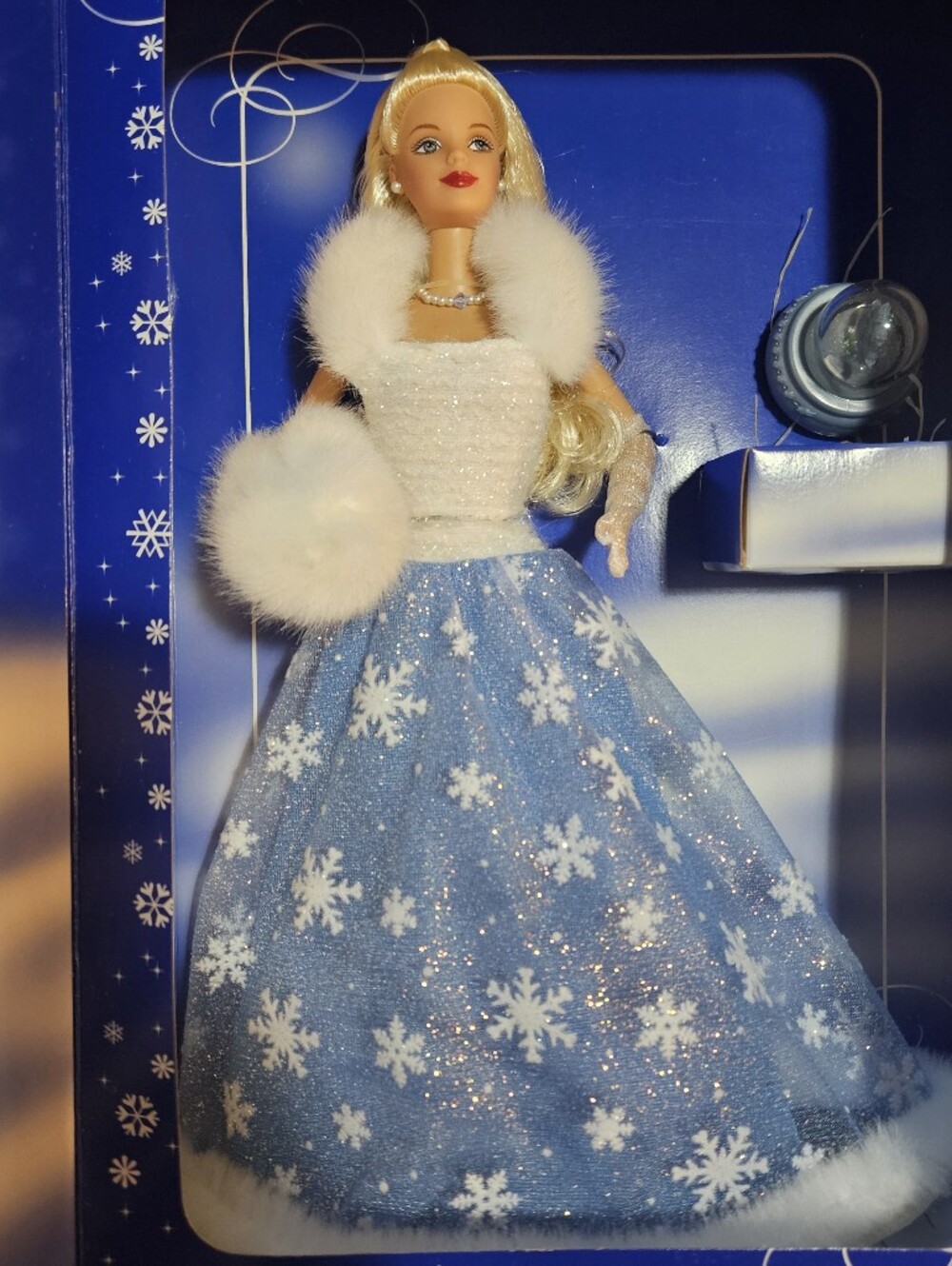 Barbie Blue Snowflake Gown with White Fur Trim
